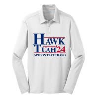 Hawk Tuah 24 Spit On That Thang Funny Saying Silk Touch Performance Long Sleeve Polo