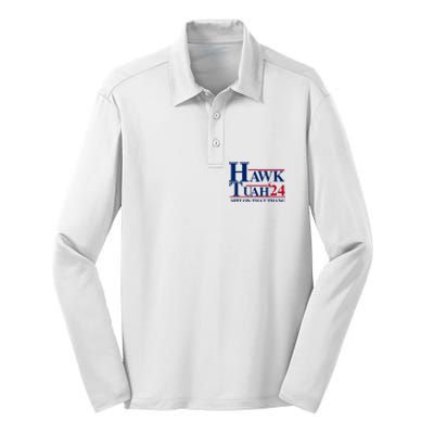 Hawk Tuah 24 Spit On That Thang Funny Saying Silk Touch Performance Long Sleeve Polo