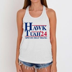 Hawk Tuah 24 Spit On That Thang Funny Saying Women's Knotted Racerback Tank