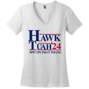 Hawk Tuah 24 Spit On That Thang Funny Saying Women's V-Neck T-Shirt