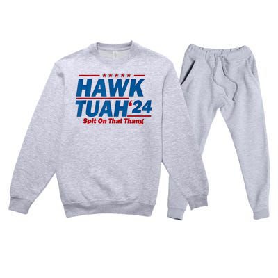 Hawk Tuah 24 Spit On That Thang Hawk Tuh Funny Premium Crewneck Sweatsuit Set