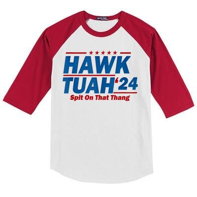 Hawk Tuah 24 Spit On That Thang Hawk Tuh Funny Kids Colorblock Raglan Jersey