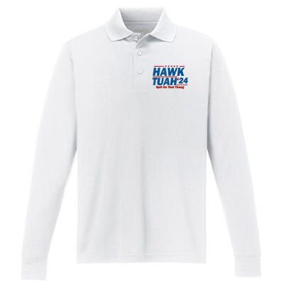 Hawk Tuah 24 Spit On That Thang Hawk Tuh Funny Performance Long Sleeve Polo