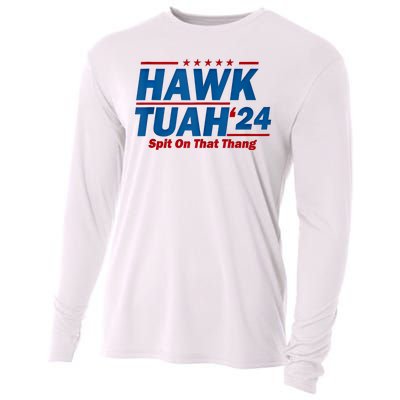 Hawk Tuah 24 Spit On That Thang Hawk Tuh Funny Cooling Performance Long Sleeve Crew