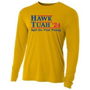 Hawk Tuah 24 Spit On That Thang Hawk Tush For President 2024 Election Parody Cooling Performance Long Sleeve Crew