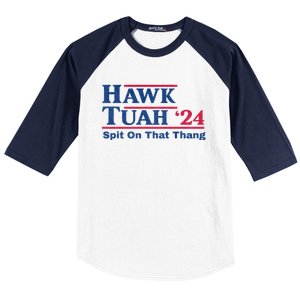 Hawk Tuah 24 Spit On That Thang Hawk Tush For President 2024 Election Parody Baseball Sleeve Shirt