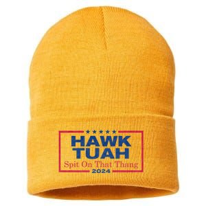 Hawk Tuah 24 Spit On That Thang Hawk Tush For President 2024 Election Parody Sustainable Knit Beanie