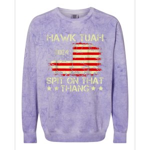 Hawk Tuah 24 Spit On That Thang Gift American Flag gift Colorblast Crewneck Sweatshirt