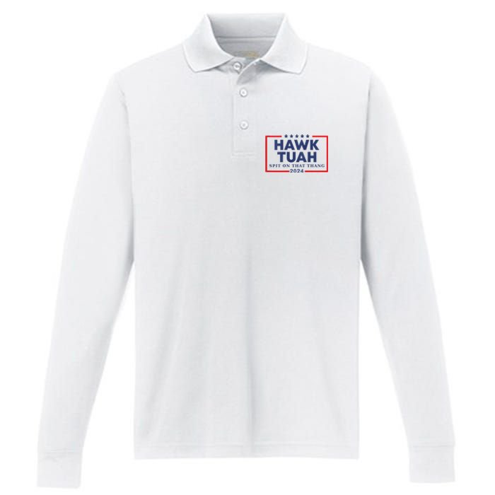 Hawk Tuah 24 Spit On That Thang Hawk Tush For President 2024 Election Parody Performance Long Sleeve Polo