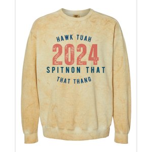 Hawk Tuah 24 Spit On That Thang Blue And Red Colorblast Crewneck Sweatshirt