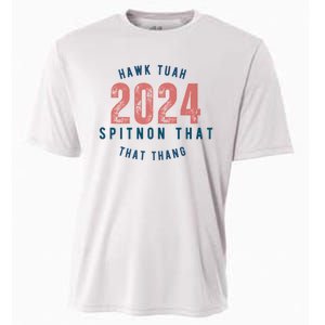 Hawk Tuah 24 Spit On That Thang Blue And Red Cooling Performance Crew T-Shirt