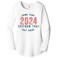 Hawk Tuah 24 Spit On That Thang Blue And Red Women's Perfect Tri Tunic Long Sleeve Shirt