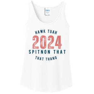 Hawk Tuah 24 Spit On That Thang Blue And Red Ladies Essential Tank