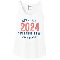 Hawk Tuah 24 Spit On That Thang Blue And Red Ladies Essential Tank