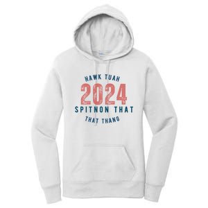 Hawk Tuah 24 Spit On That Thang Blue And Red Women's Pullover Hoodie