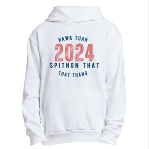 Hawk Tuah 24 Spit On That Thang Blue And Red Urban Pullover Hoodie