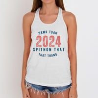 Hawk Tuah 24 Spit On That Thang Blue And Red Women's Knotted Racerback Tank