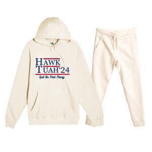 Hawk Tuah 24 Spit On That Thang Hawk Tush For President 2024 Election Parody Premium Hooded Sweatsuit Set