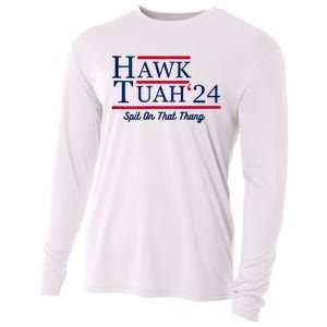 Hawk Tuah 24 Spit On That Thang Hawk Tush For President 2024 Election Parody Cooling Performance Long Sleeve Crew