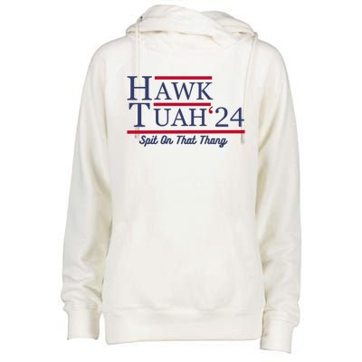 Hawk Tuah 24 Spit Womens Funnel Neck Pullover Hood