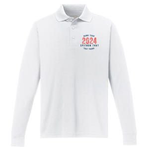 Hawk Tuah 24 Spit On That Thang Blue And Red Performance Long Sleeve Polo