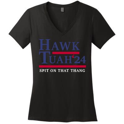 Hawk Tuah 24 Funny Girl Meme Tiktok Meme Women's V-Neck T-Shirt