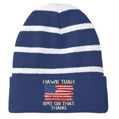 Hawk Tuah 2024 Spit On That Thang Striped Beanie with Solid Band