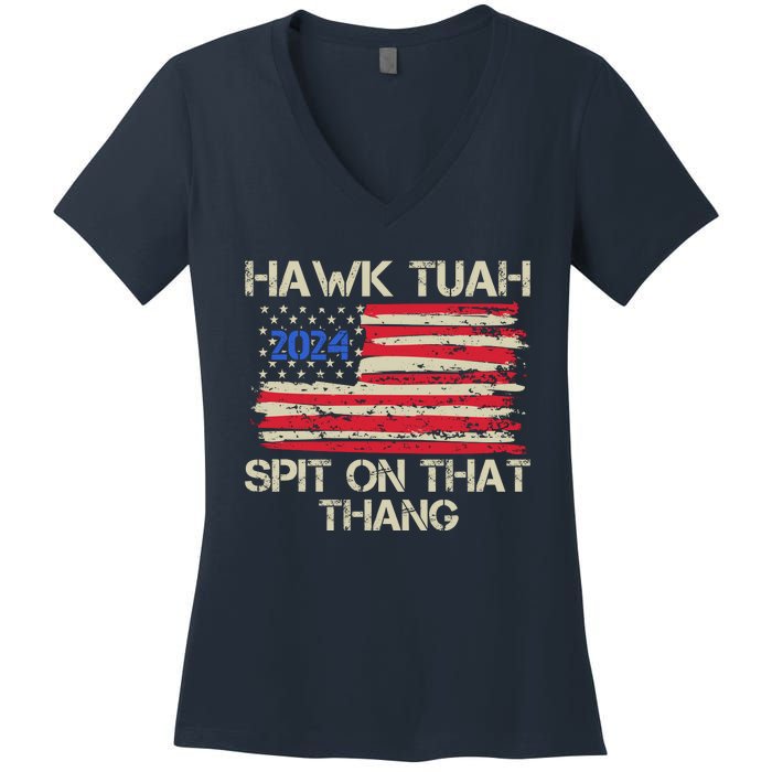 Hawk Tuah 2024 Spit On That Thang Women's V-Neck T-Shirt