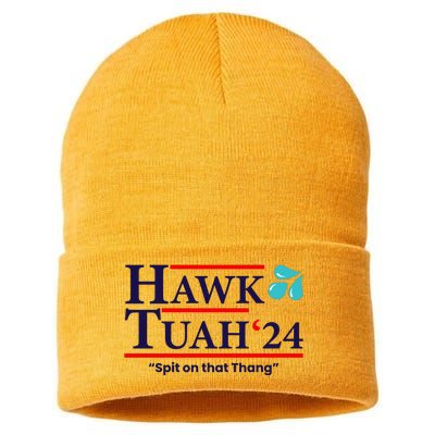 Hawk Tuah 24 Spit On That Thang Funny Saying Sustainable Knit Beanie