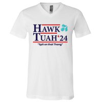 Hawk Tuah 24 Spit On That Thang Funny Saying V-Neck T-Shirt