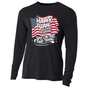 Hawk Tuah 24 Spit On That Thang Hawk Tush For President 2024 Election Parody Cooling Performance Long Sleeve Crew