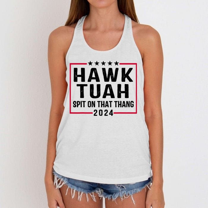 Hawk Tuah 24 Tush On That Thang Women's Knotted Racerback Tank