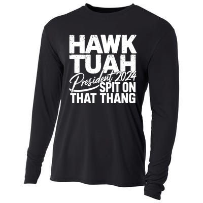 Hawk Tuah 24 Spit On That Thang Hawk Tush For President 2024 Election Parody Cooling Performance Long Sleeve Crew