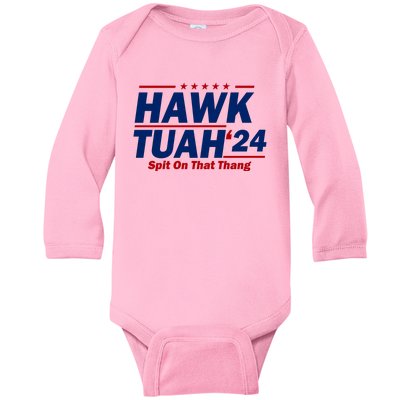 Hawk Tuah 24 Spit On That Thang Funny Saying Baby Long Sleeve Bodysuit