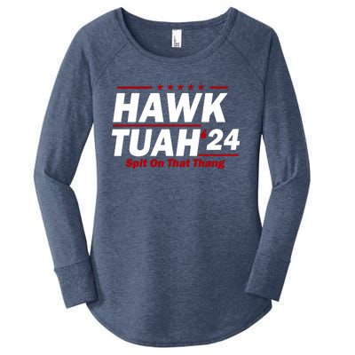 Hawk Tuah 24 Spit On That Thang Funny Saying Women's Perfect Tri Tunic Long Sleeve Shirt