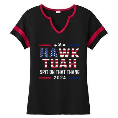 Hawk Tuah 24 Spit On That Thang Hawk Tush For President 2024 Election Parody Ladies Halftime Notch Neck Tee