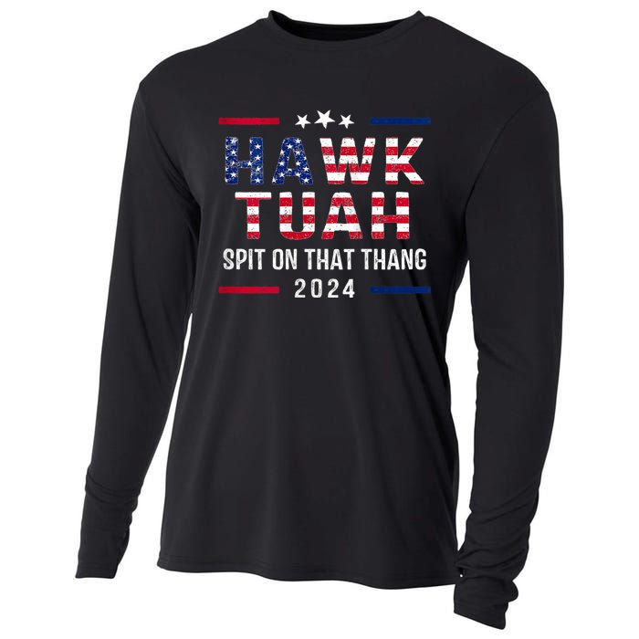 Hawk Tuah 24 Spit On That Thang Hawk Tush For President 2024 Election Parody Cooling Performance Long Sleeve Crew