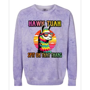 Hawk Tuah 24 Spit On That Thang Hawk Tuah 2024 Hawk Tush Colorblast Crewneck Sweatshirt