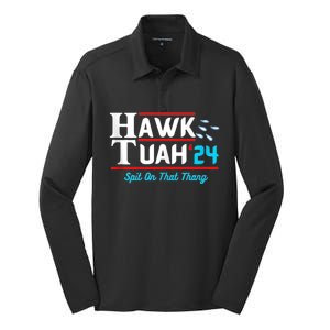 Hawk Tuah 24 Spit On That Silk Touch Performance Long Sleeve Polo