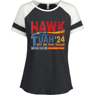 Hawk Tuah 24 Spit On That Thang Enza Ladies Jersey Colorblock Tee