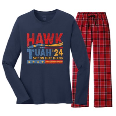 Hawk Tuah 24 Spit On That Thang Women's Long Sleeve Flannel Pajama Set 