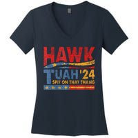 Hawk Tuah 24 Spit On That Thang Women's V-Neck T-Shirt