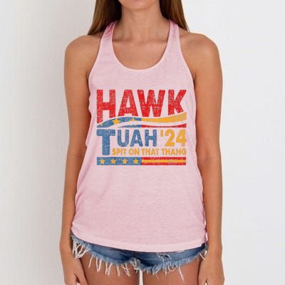 Hawk Tuah 24 Spit On That Thang Women's Knotted Racerback Tank