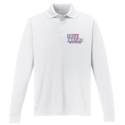 Hawk Tuah 24 Spit On That Thang Gift Performance Long Sleeve Polo