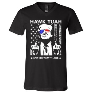 Hawk Tuah 24 Spit On That Thang Hawk Tush For President 2024 Election Parody V-Neck T-Shirt