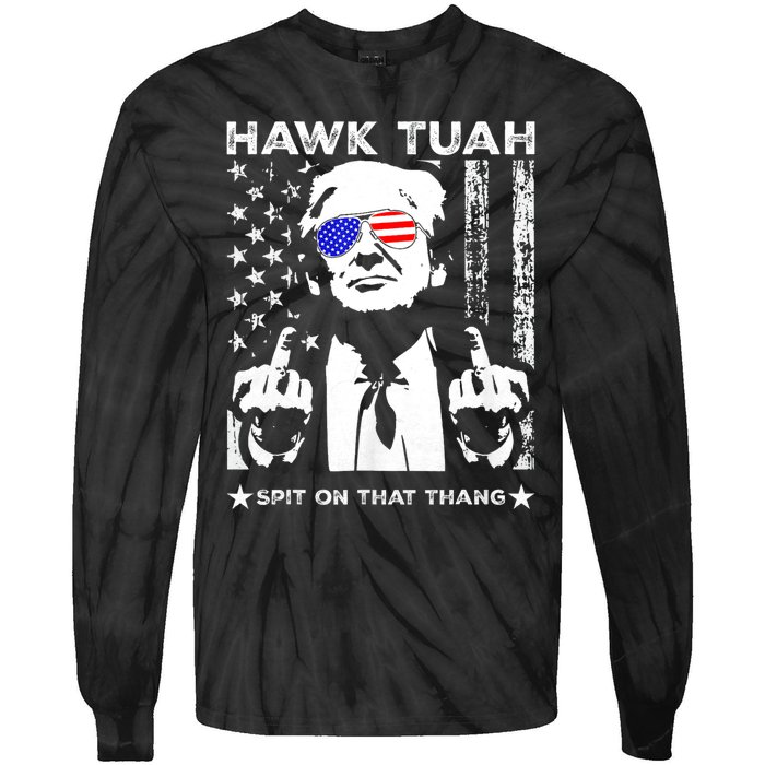 Hawk Tuah 24 Spit On That Thang Hawk Tush For President 2024 Election Parody Tie-Dye Long Sleeve Shirt