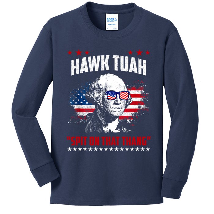 Hawk Tuah 24 Spit On That Thang Kids Long Sleeve Shirt