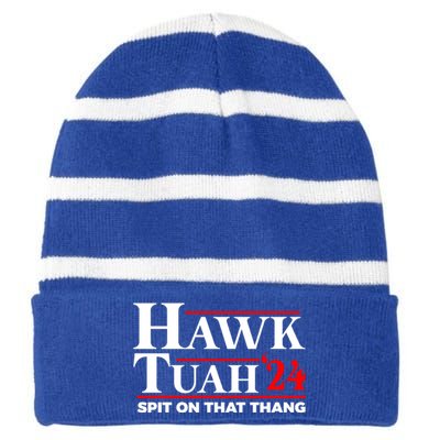 Hawk Tuah 24 Funny Spit On That Thang Utah Girl Striped Beanie with Solid Band