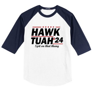 Hawk Tuah 24 Spit On That Thang Hawk Tush For President 2024 Election Parody Baseball Sleeve Shirt