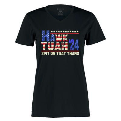 Hawk Tuah 24 Spit On That Thang Funny Saying Women's Momentum V-Neck T-Shirt